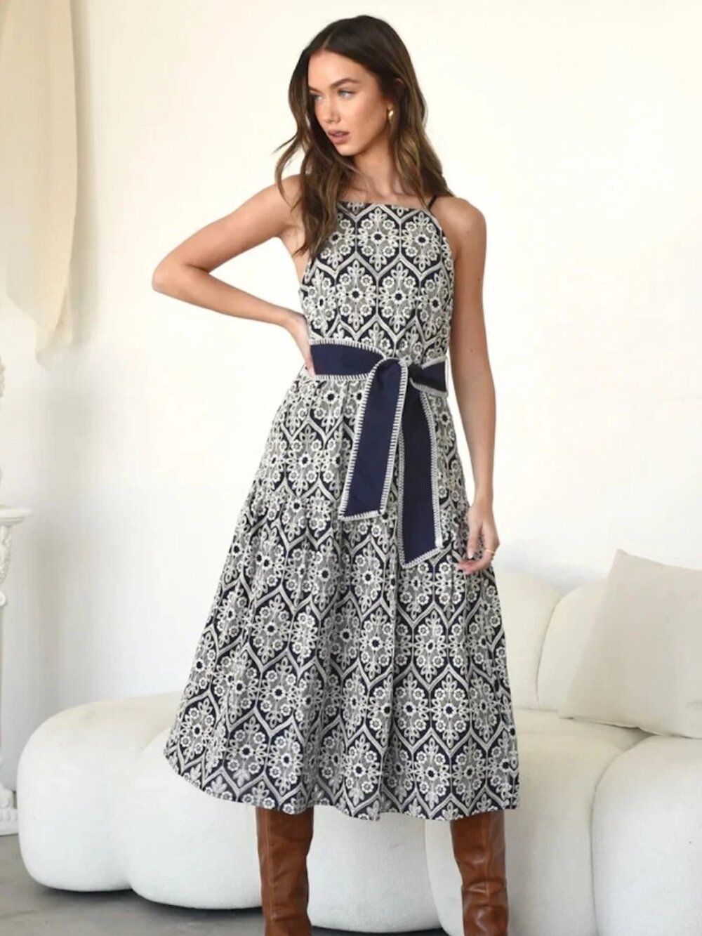 Adelyn Rae Anell Halter Embroidered Dress